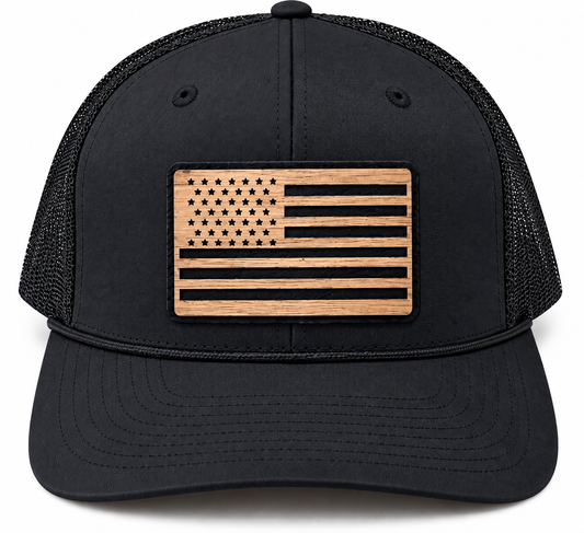 American Flag Wood & Leatherette Hat
