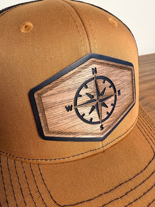 Compass Wood Overlay Hat | Premium Layered Patch