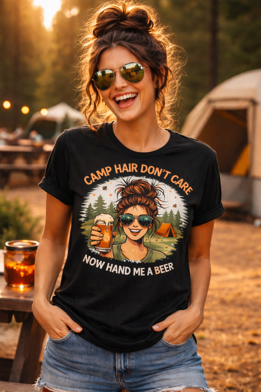 Camp Hair Don't Care Shirt - Funny Women's Camping Tee