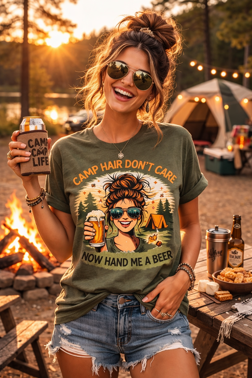 Camp Hair Don't Care Shirt - Funny Women's Camping Tee