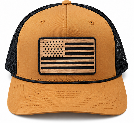 American Flag Wood & Leatherette Hat