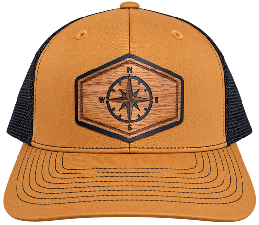Compass Wood Overlay Hat | Premium Layered Patch