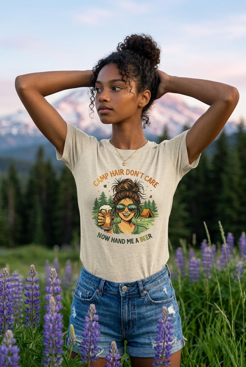 Camp Hair Don't Care Shirt - Funny Women's Camping Tee