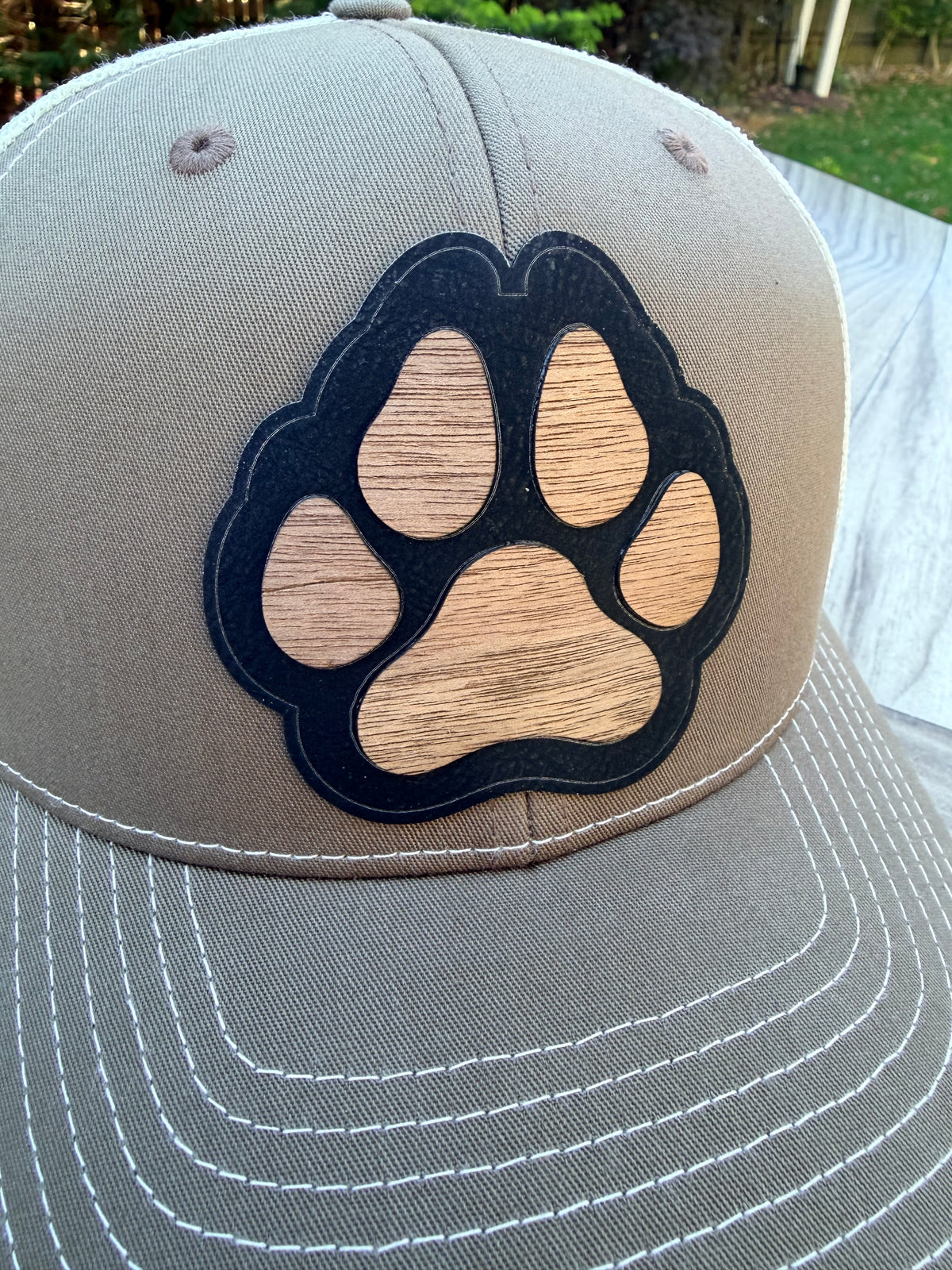 Paw Print Hat - Layered Wood & Leatherette Patch
